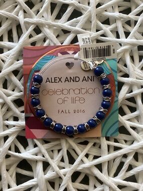 Alex and Ani Royal Blue Beaded Stretch Bracelet with Silver Accents